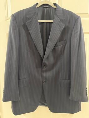 Canali Italy 44R Navy Pinstripe Wool Sport Coat Blazer Made in Italy Luxury